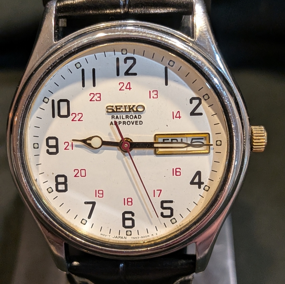 Seiko Railroad Approved Watch with White Dial and Black Strap